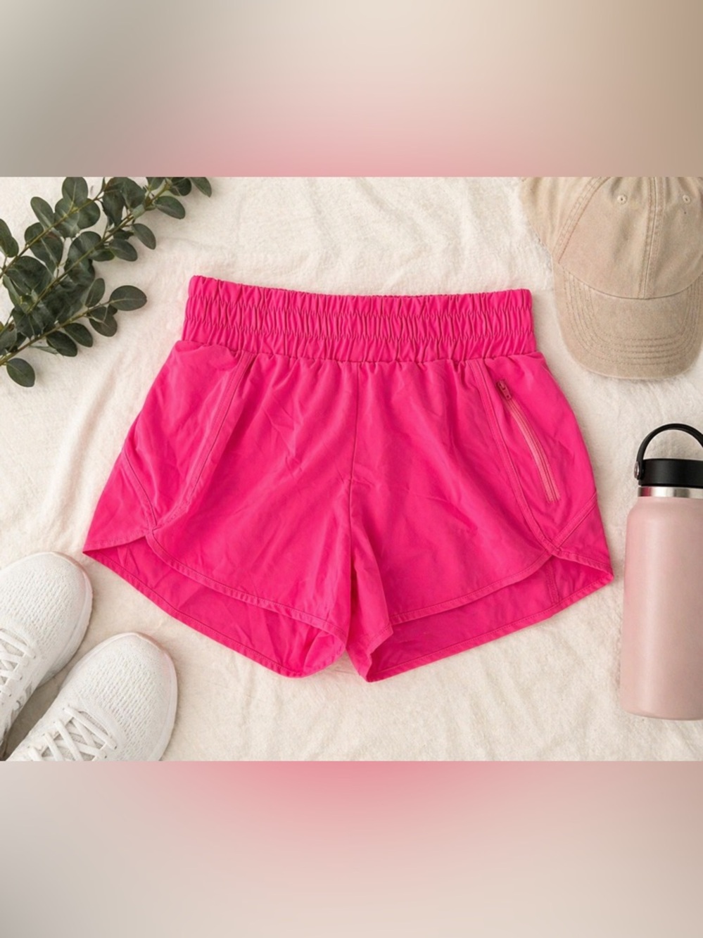 Neon Pink Athletic Shorts Zip Pocket High Rise Running Gym Size M EUC